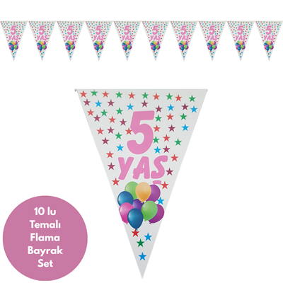 5 Yaş Renkli Yıldızlar Flama Bayrak Set Süs