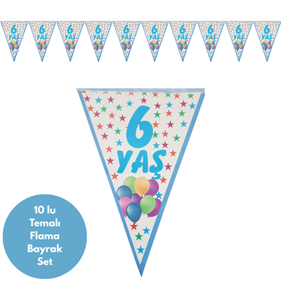 6 Yaş Mavi Flama Bayrak Set Süs