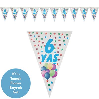 6 Yaş Mavi Rengarenk Yıldızlar Flama Bayrak Set Süs