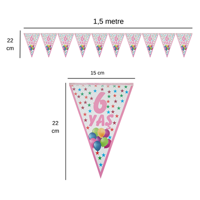 6 Yaş Pembe Flama Bayrak Set Süs
