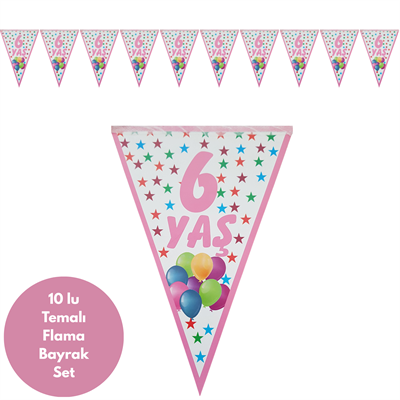 6 Yaş Pembe Flama Bayrak Set Süs