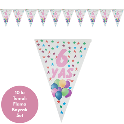 6 Yaş Pembe Rengarenk Yıldızlar Flama Bayrak Set Süs