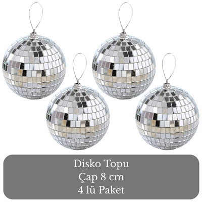 8 cm Gümüş Disko Topu 4 Adet