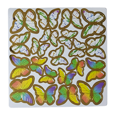 Altın Çerçeveli Gökkuşağı Renkli Kağıt Kelebek Süslemeleri – 63lü Paket