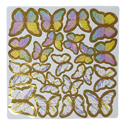 Altın Çerçeveli Karışık Soft Renkli Kağıt Kelebek Süslemeleri – 63lü Paket