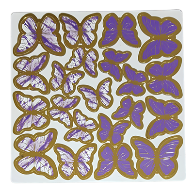 Altın Çerçeveli Mor Renkli Kağıt Kelebek Süslemeleri – 63lü Paket
