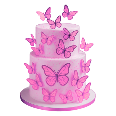 Altın Çerçeveli Pembe Renkli Kağıt Kelebek Süslemeleri – 63lü Paket