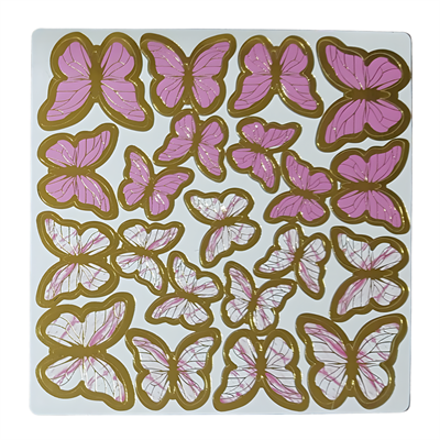 Altın Çerçeveli Pembe Renkli Kağıt Kelebek Süslemeleri – 63lü Paket