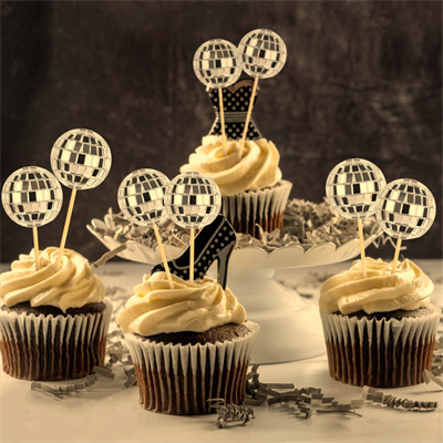Altın Çubuklu Disko Topu Pasta ve Cupcake Süsü - 20 Adet