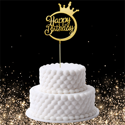 Altın Metalik Happy Birthday Temalı Mika Pasta Üstü Süs