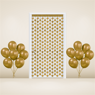 Altın Metalik Kalpli Kapı Perdesi Parti Süsü 90*180 cm