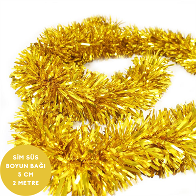 Altın Renkli Sim Süs Boyun Bağı – Yılbaşı ve Parti Simi (Tekli) 2 Metre
