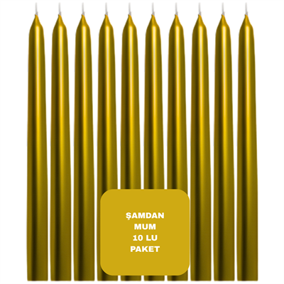 Altın Renkli Şamdan Mum 10 Lu Paket 25 cm