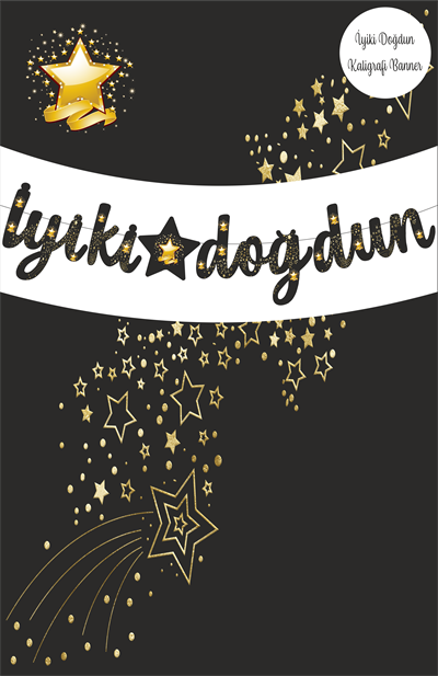 Altın Yıldız Temalı İyiki Doğdun Kaligrafi Banner