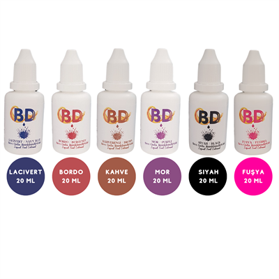 BD 6lı Sıvı Gıda Boyası Seti – 20 ml (Lacivert, Bordo, Kahve, Mor, Siyah, Fuşya)