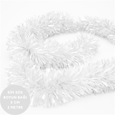 Beyaz Renkli Sim Süs Boyun Bağı – Yılbaşı ve Parti Simi (Tekli) 2 Metre