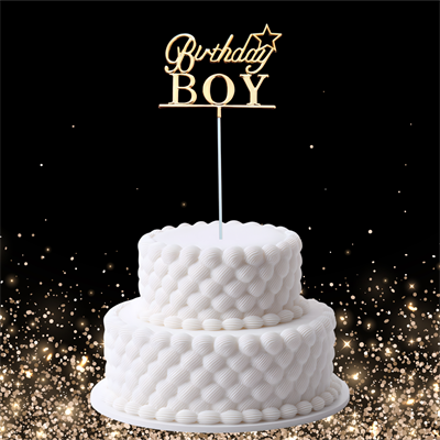 Birthday Boy Temalı Altın Metalik Mika Pasta Üstü Süs