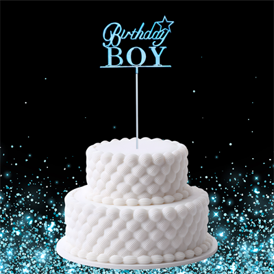 Birthday Boy Temalı Mavi Metalik Mika Pasta Üstü Süs