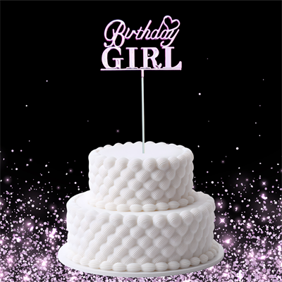 Birthday Girl Temalı Pembe Metalik Mika Pasta Üstü Süs