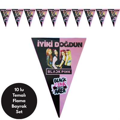 Black Pink Temalı İyiki Doğdun Flama Bayrak Set Süs