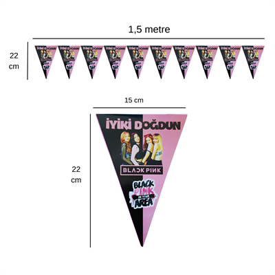 Black Pink Temalı İyiki Doğdun Flama Bayrak Set Süs