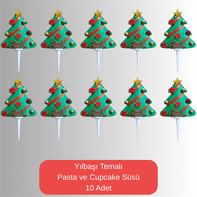 Çam Ağacı Temalı Yılbaşı 3D Pasta ve Cupcake Süsü - 10 Adet