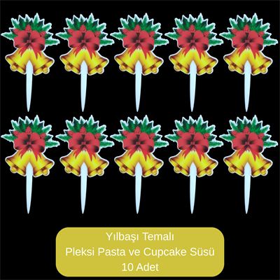 Çan Temalı Yılbaşı Pleksi Pasta ve Cupcake Süsü - 10 Adet