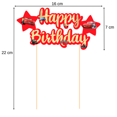 Cars Temalı Happy Birthday Kaligrafi Pasta Üstü Süs