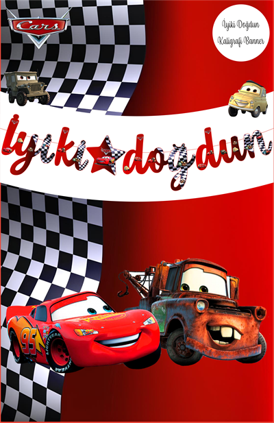 Cars Temalı İyiki Doğdun Kaligrafi Banner