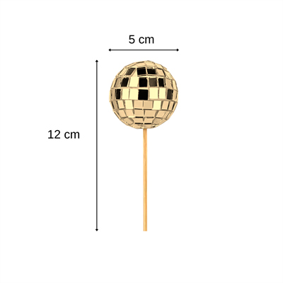 Çubuklu Disko Topu Pasta Süsü Altın 5 cm - 20 Adet