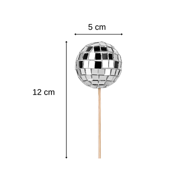 Çubuklu Disko Topu Pasta Süsü Gümüş 5 cm - 20 Adet