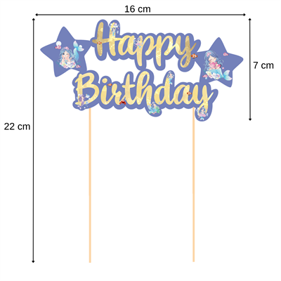 Deniz Kızı Temalı Happy Birthday Kaligrafi Pasta Üstü Süs