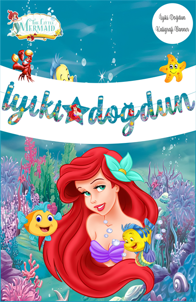 Deniz Kızı Temalı İyiki Doğdun Kaligrafi Banner