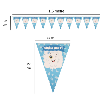 Dişim Çıktı Mavi Flama Bayrak Set Süs