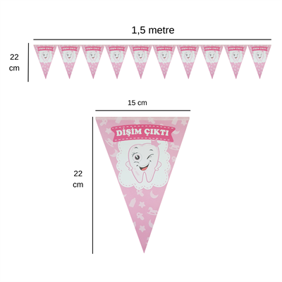 Dişim Çıktı Pembe Flama Bayrak Set Süs