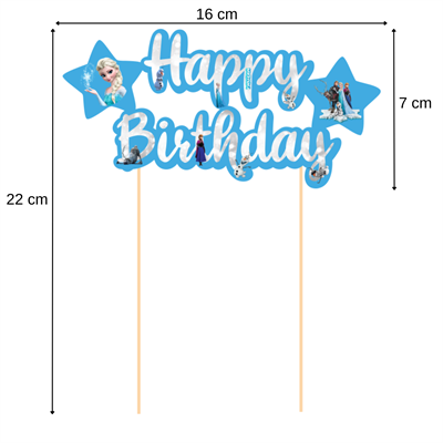 Elsa Frozen Temalı Happy Birthday Kaligrafi Pasta Üstü Süs
