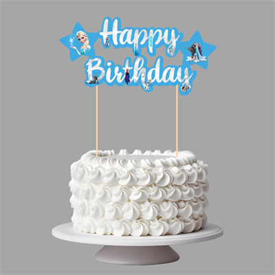 Elsa Frozen Temalı Happy Birthday Kaligrafi Pasta Üstü Süs