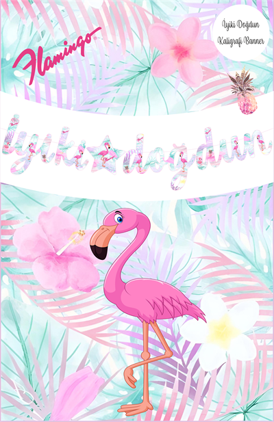 Flamingo Temalı İyiki Doğdun Kaligrafi Banner