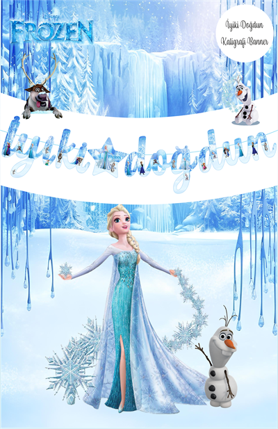 Frozen Temalı İyiki Doğdun Kaligrafi Banner