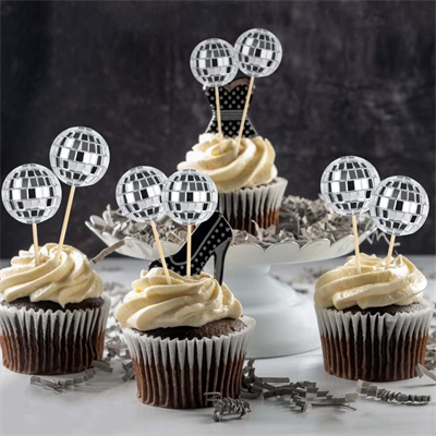Gümüş Çubuklu Disko Topu Pasta ve Cupcake Süsü - 20 Adet