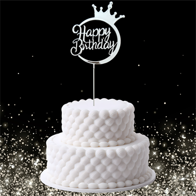 Gümüş Metalik Happy Birthday Temalı Mika Pasta Üstü Süs