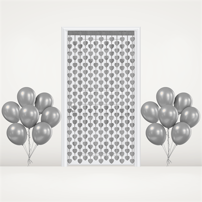 Gümüş Metalik Kalpli Kapı Perdesi Parti Süsü 90*180 cm