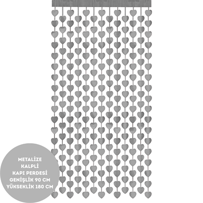 Gümüş Metalik Kalpli Kapı Perdesi Parti Süsü 90*180 cm