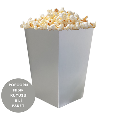 Gümüş Renkli Popcorn Mısır Kutusu 8 li Paket
