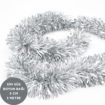 Gümüş Renkli Sim Süs Boyun Bağı – Yılbaşı ve Parti Simi (Tekli) 2 Metre