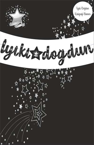 Gümüş Yıldız Temalı İyiki Doğdun Kaligrafi Banner