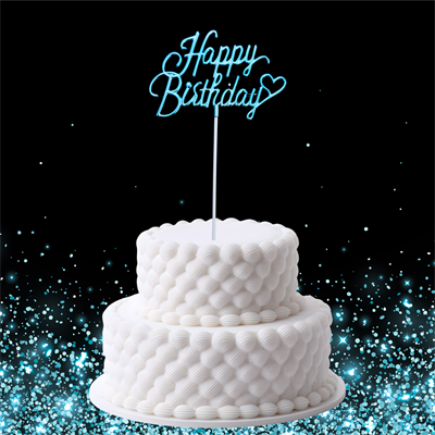 Happy Birthday Temalı Mavi Metalik Mika Pasta Üstü Süs