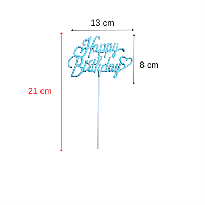 Happy Birthday Temalı Mavi Metalik Mika Pasta Üstü Süs