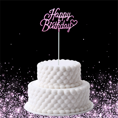 Happy Birthday Temalı Pembe Metalik Mika Pasta Üstü Süs