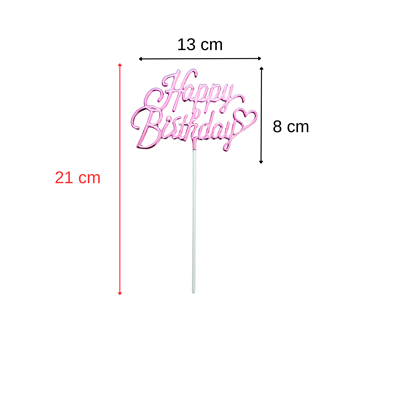 Happy Birthday Temalı Pembe Metalik Mika Pasta Üstü Süs